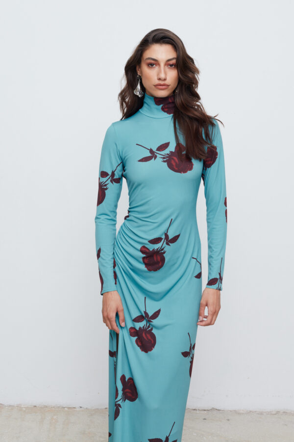 Gloria dress / Ciel/bordeaux peonies - Image 4