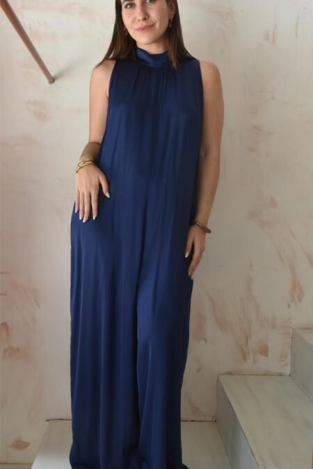 Satin summer jumpsuit (blue)/Athina klo ολόσωμη φόρμα