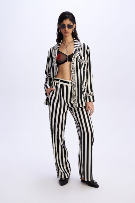 Black and white striped wide Leg pants / C9 πατελόνι