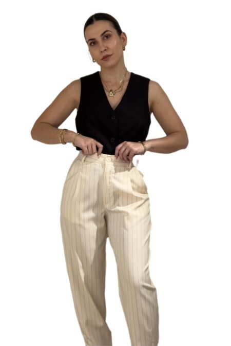 Oliana pants/New Age παντελόνι εκρού ριγέ
