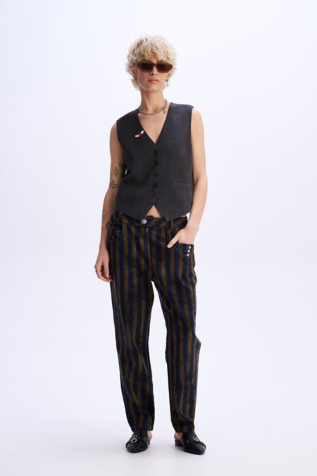 Vintage olive striped denim pants / C9 πατελόνι