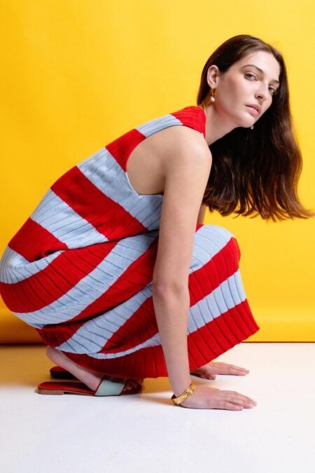 Molly knitted dress (light blue/red)/Mamoush πλεκτό φόρεμα