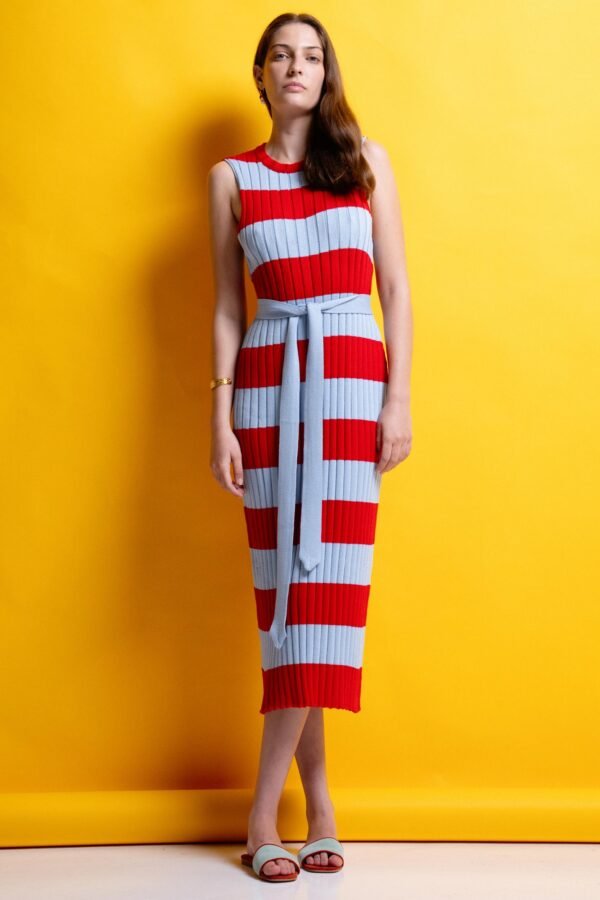 Molly knitted dress (light blue/red)/Mamoush πλεκτό φόρεμα - Image 3