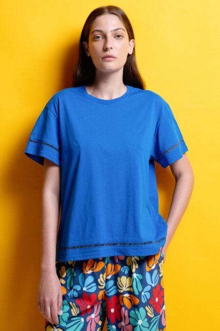 T-shirt μονόχρωμα (blue)/Mamoush βαμβακερό τοπ