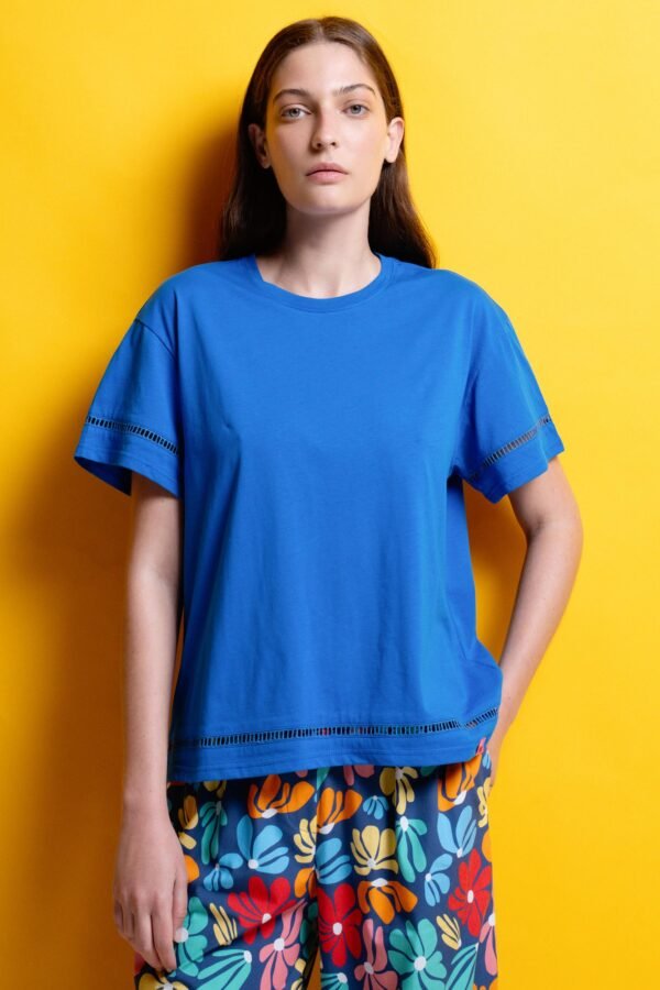 T-shirt μονόχρωμα (blue)/Mamoush βαμβακερό τοπ