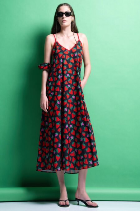 Alma midi dress (black strawberries)/Mamoush φόρεμα