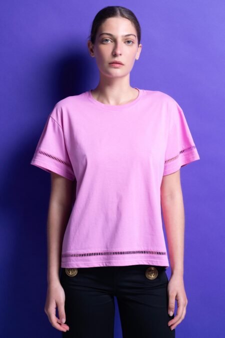 T-shirt μονόχρωμα (pink)/Mamoush βαμβακερό τοπ