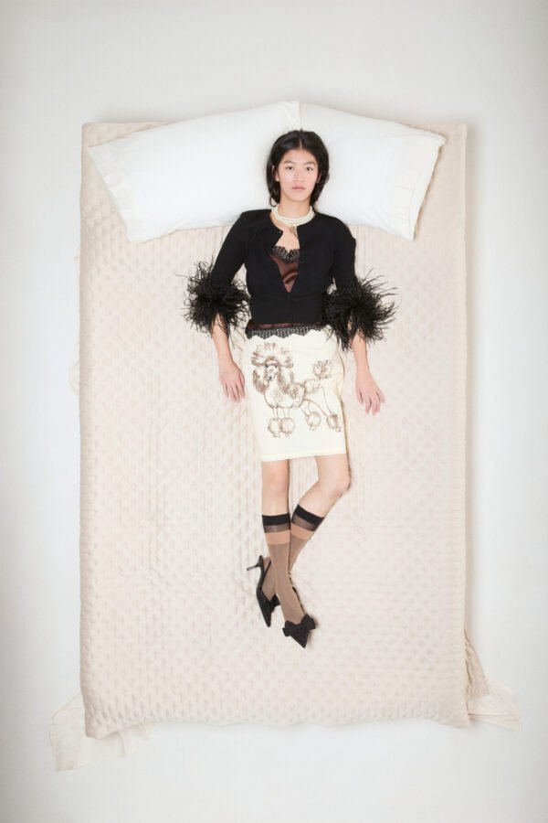 Midi skirt with dog print (yellow)/Milk White φούστα