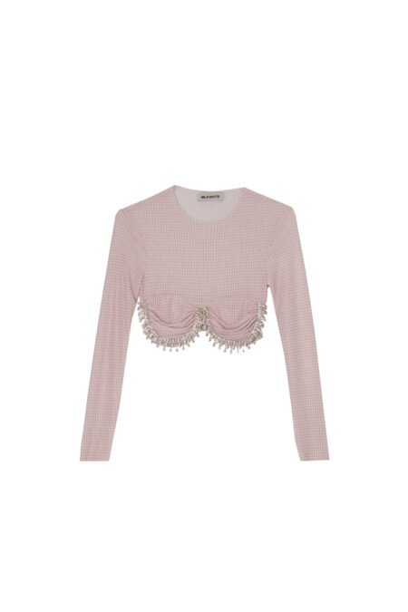 Top with crystals (pink check)/Milk White τοπ