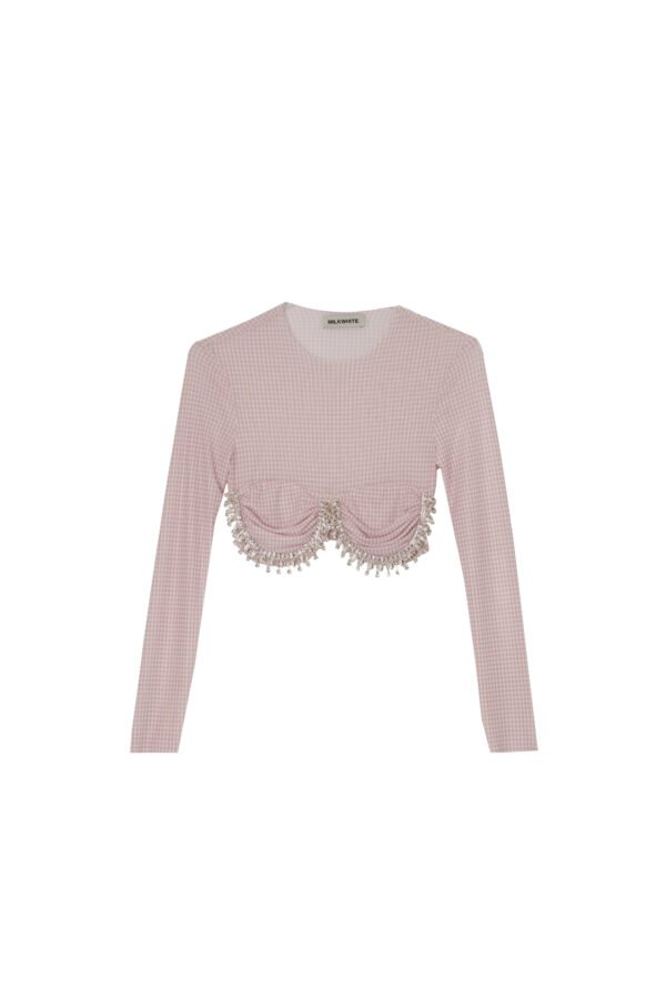 Top with crystals (pink check)/Milk White τοπ