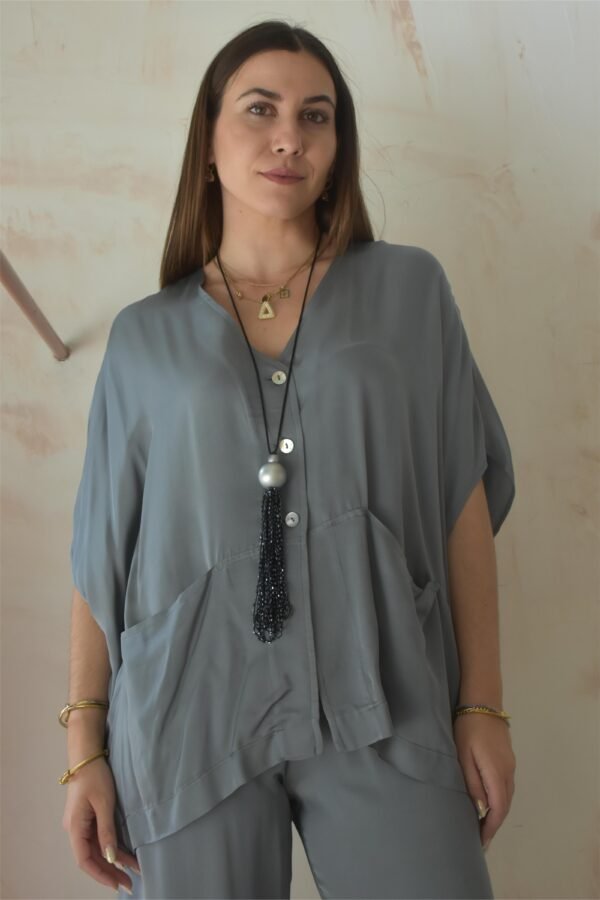 Satin minimal tokyo jacket (silver)/Athina klo μπλούζα με κουμπιά - Image 3