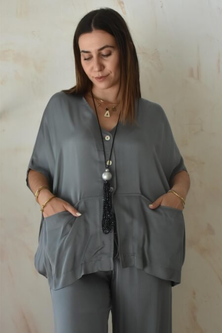 Satin minimal tokyo jacket (silver)/Athina klo μπλούζα με κουμπιά