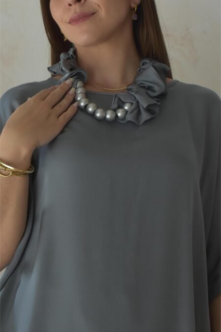 Satin square back blouse (silver)/Athina klo μπλούζα