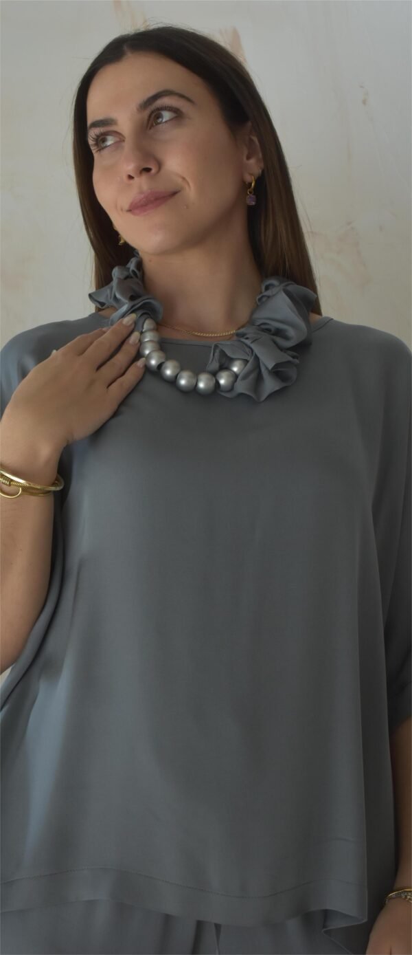 Satin square back blouse (silver)/Athina klo μπλούζα