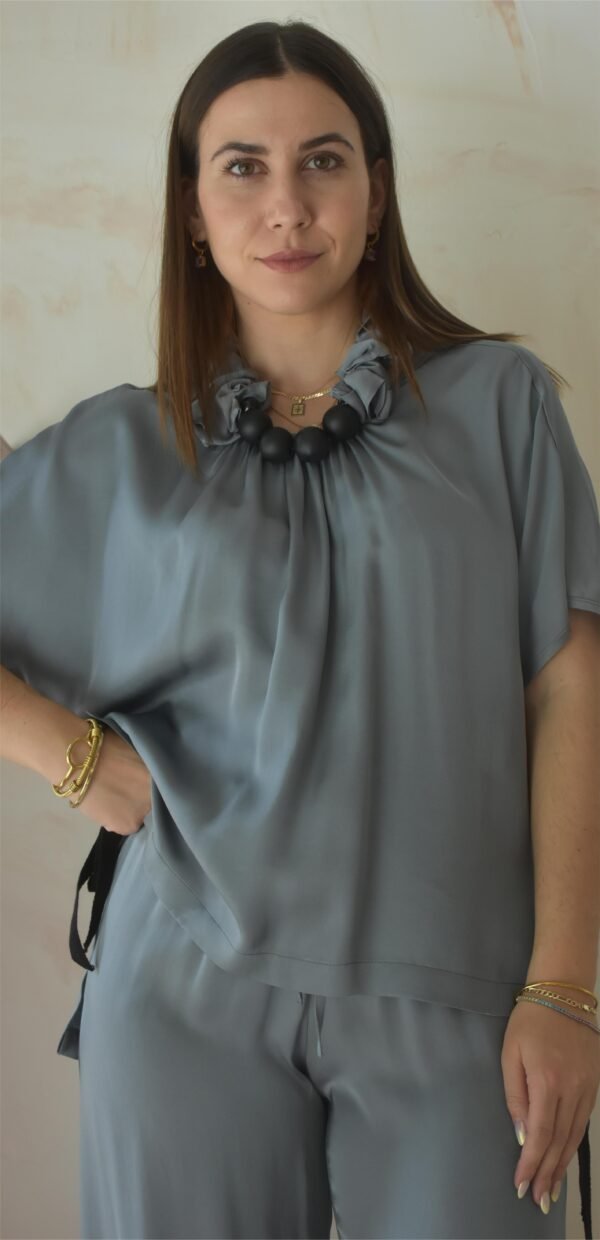 Satin blouse Paris (silver)/Athina klo μπλούζα - Image 2