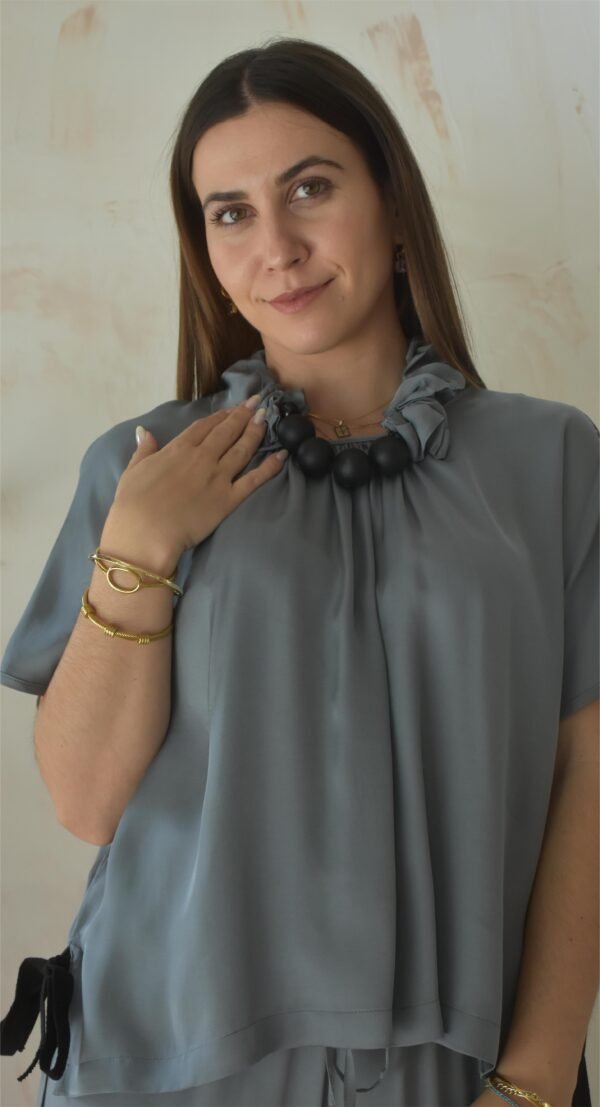 Satin blouse Paris (silver)/Athina klo μπλούζα