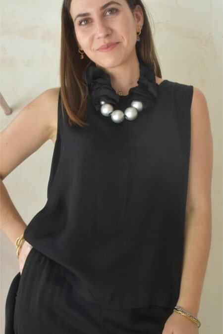 Satin basic blouse (black)/Athina klo μπλούζα