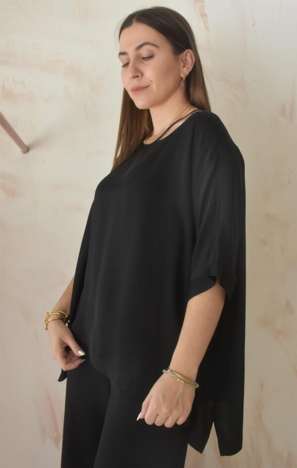Satin square neck blouse (black)/Athina klo μπλούζα - Image 2