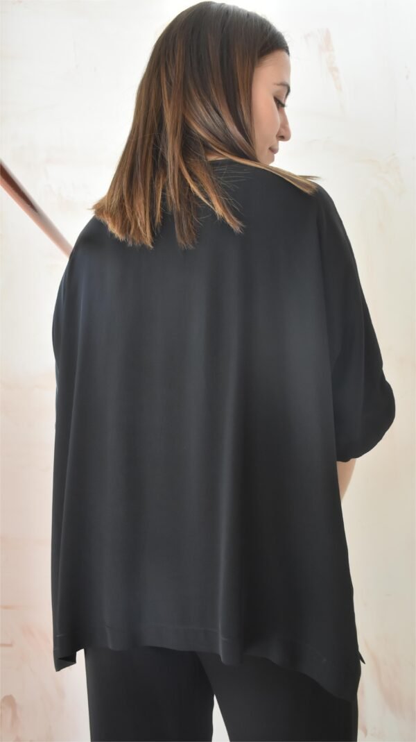 Satin square neck blouse (black)/Athina klo μπλούζα - Image 3