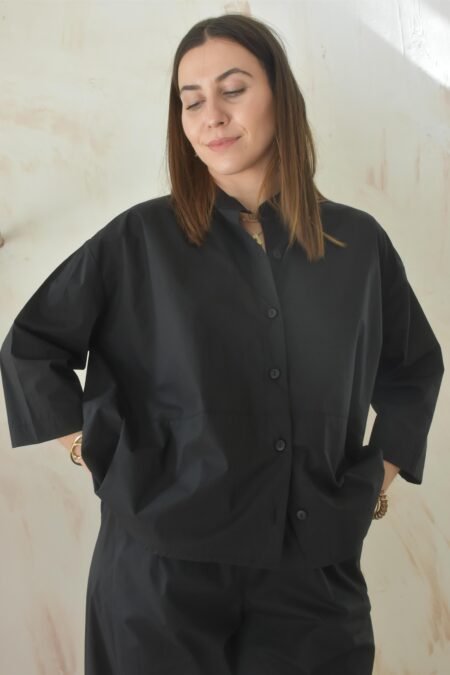 Shirt pop bob short (black)/Athina Klo πουκάμισο