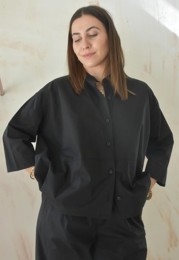 Shirt pop bob short (black)/Athina Klo πουκάμισο