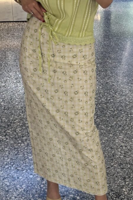 Floral midi skirt (yellow roses)/Milk white φούστα