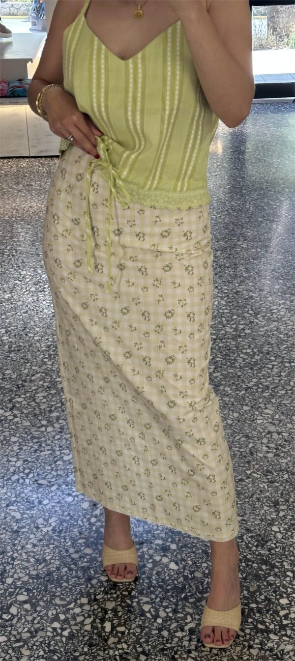 Floral midi skirt (yellow roses)/Milk white φούστα