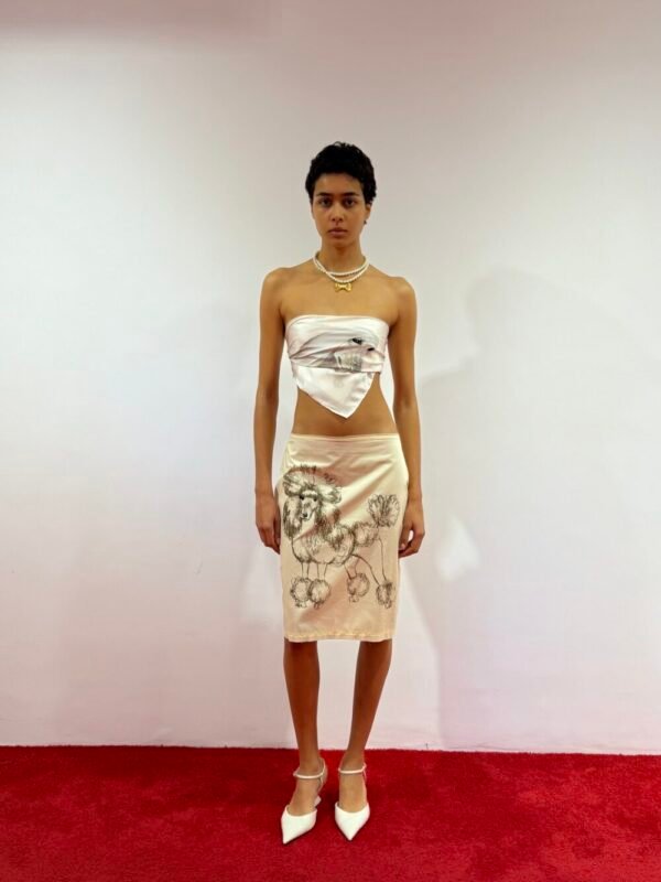 Midi skirt with dog print (yellow)/Milk White φούστα - Image 2