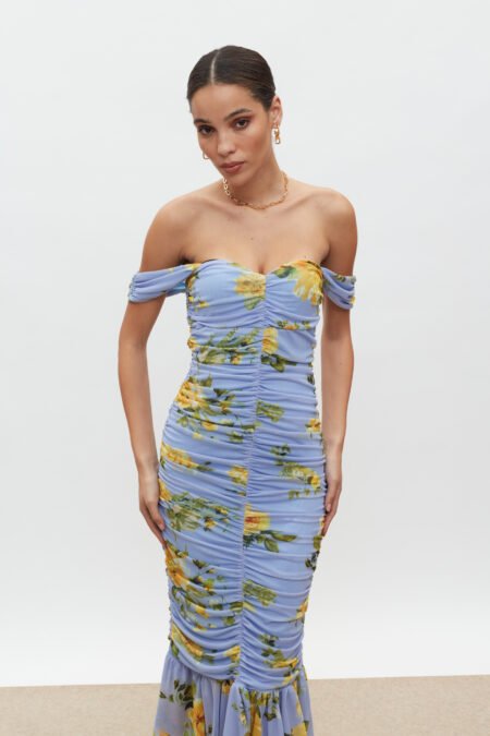Layla midi dress indigo yellow/ Mix&match φόρεμα