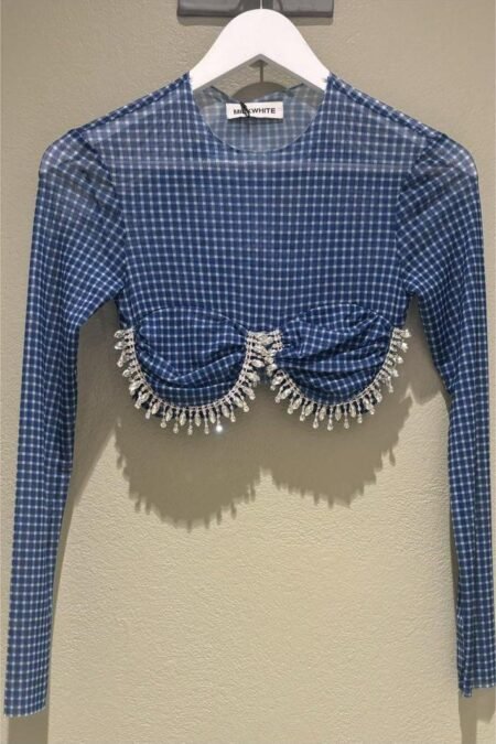 Top with crystals (blue check)/Milk White τοπ