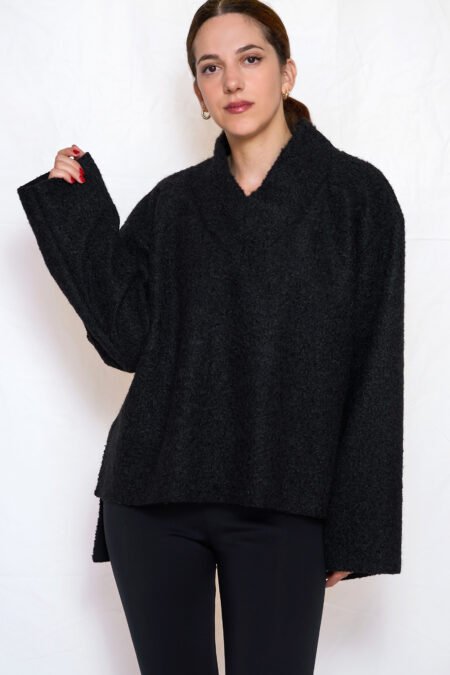 V neck knit top black/Ckontova πλεκτό τοπ