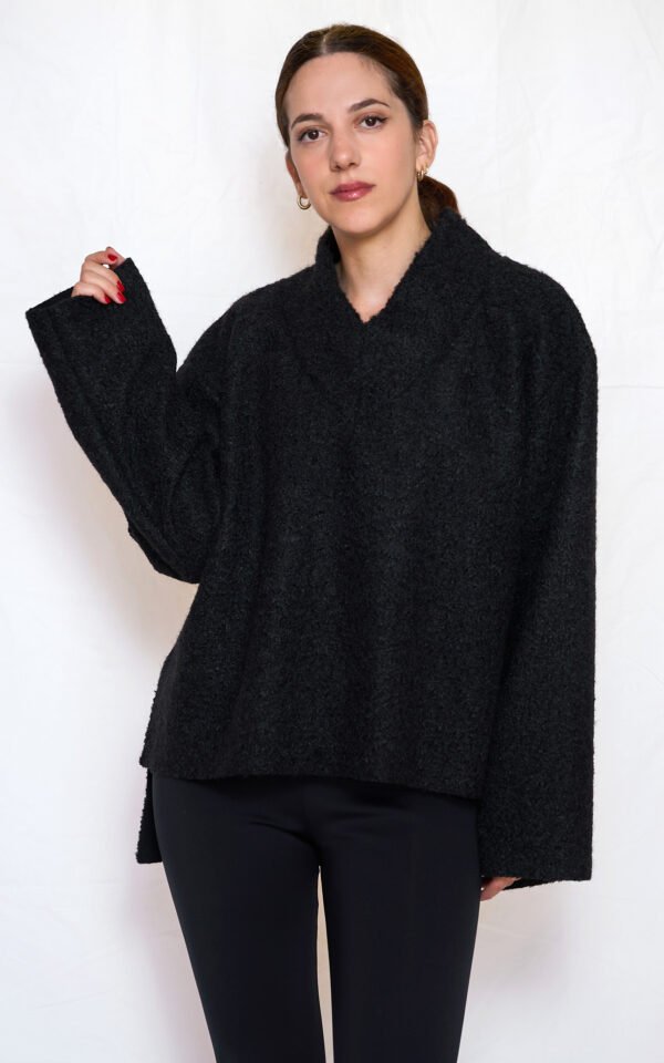 V neck knit top black/Ckontova πλεκτό τοπ