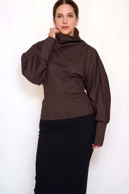 Brown poplin voluminous top/ckontova τοπ