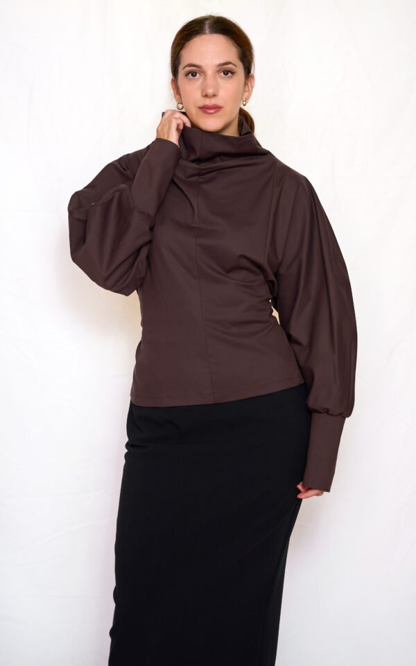 Brown poplin voluminous top/ckontova τοπ