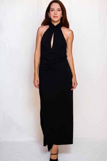 Black halter-neck midi dress/ckontova φόρεμα
