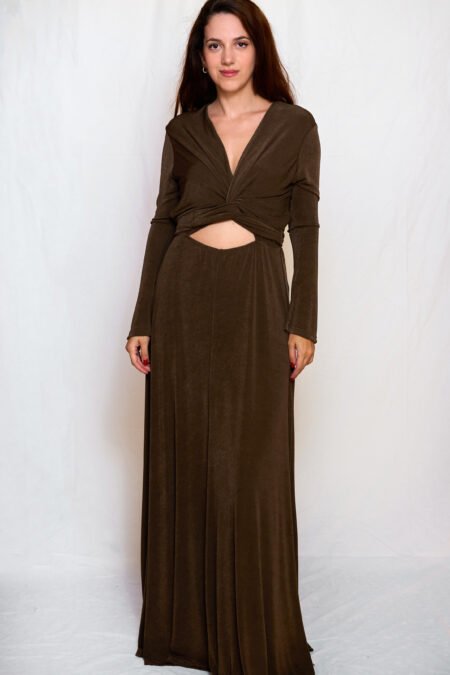 Long tye dress brown one size/ckontova φόρεμα