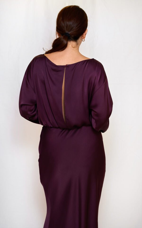 Plum satin long flared dress/ckontova φόρεμα - Image 3