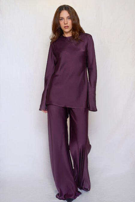 Satin flared pants plum/Ckontova παντελόνι