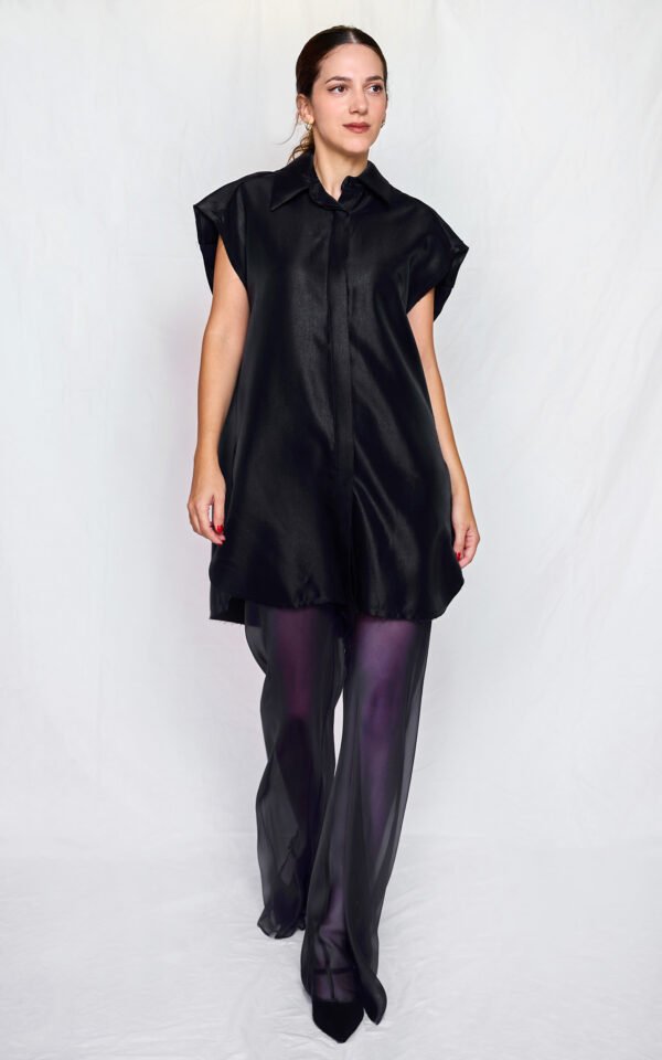 Metallic shirt dress blue one size/ckontova μίνι φόρεμα - Image 2