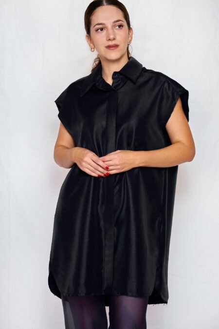Metallic shirt dress black one size/ckontova μίνι φόρεμα