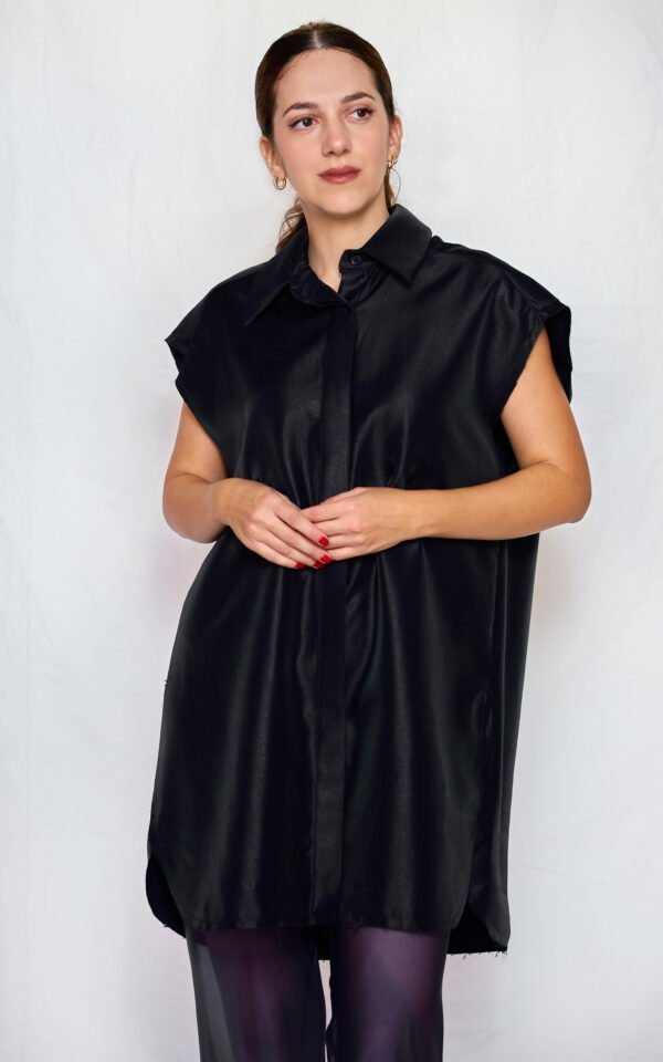 Metallic shirt dress black one size/ckontova μίνι φόρεμα