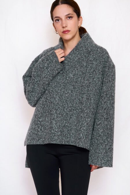 V neck knit top grey/ckontova πλεκτό τοπ