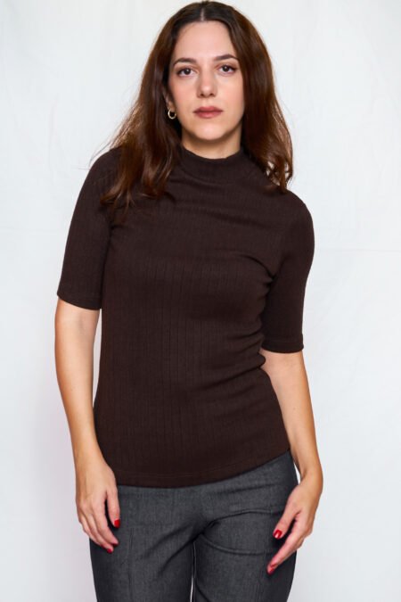 Rib knit top brown one size/ckontova τοπ