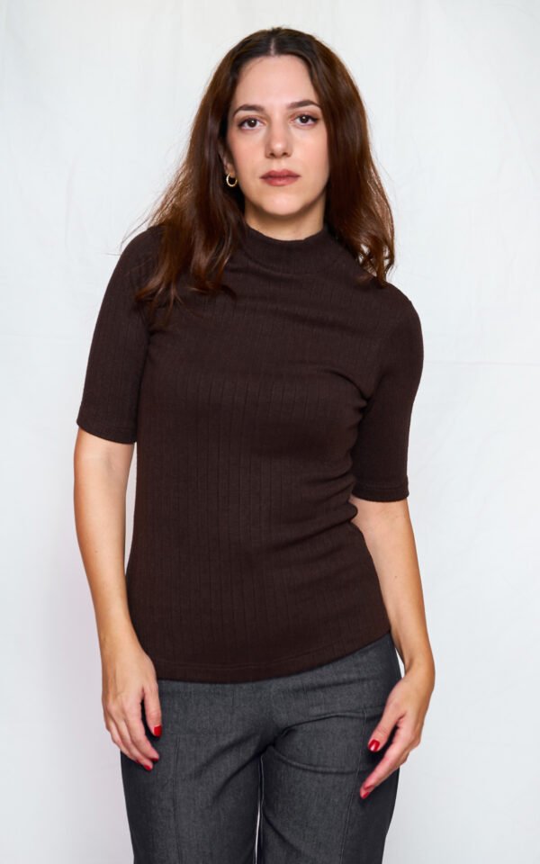 Rib knit top brown one size/ckontova τοπ