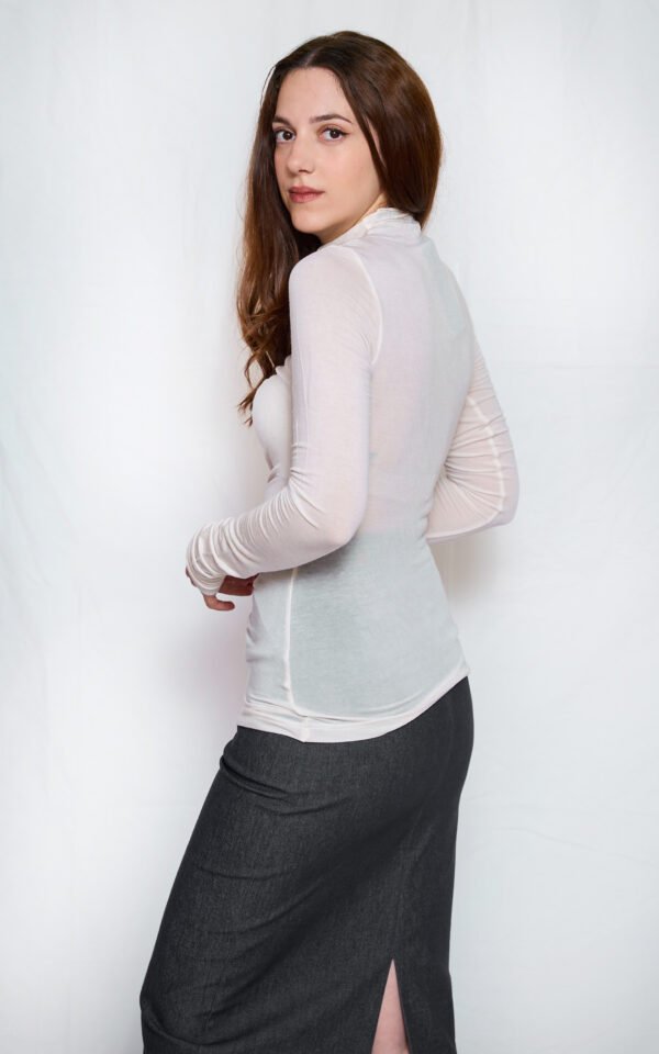 Ruffled high neck top white one size/ckontova τοπ - Image 2