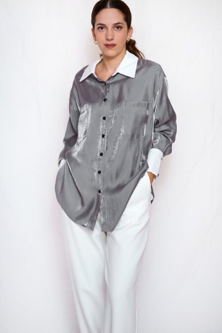 Satin shirt grey one size/ckontova πουκάμισο