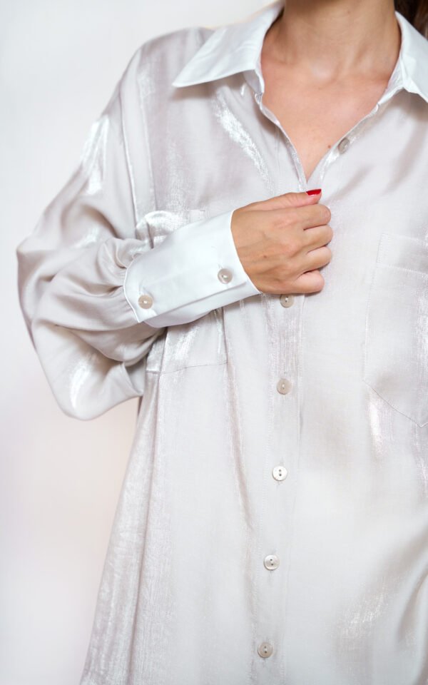 Satin shirt beige one size/ckontova πουκάμισο - Image 2