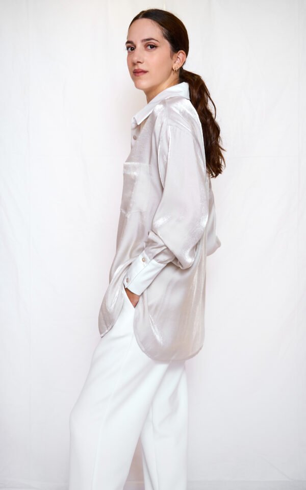 Satin shirt beige one size/ckontova πουκάμισο - Image 3