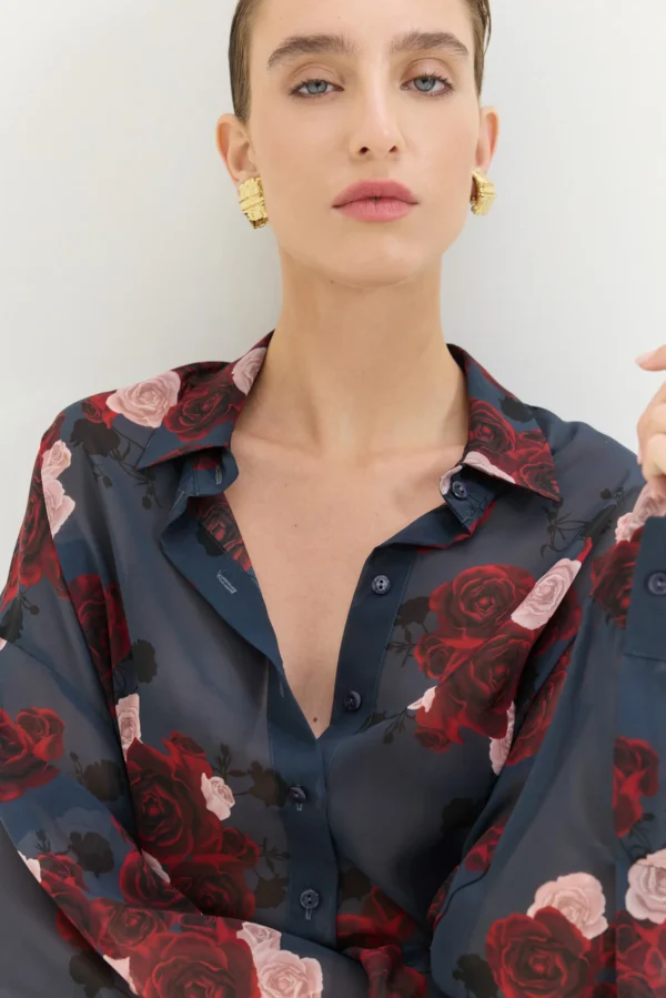 Heather Shirt (Shadow Roses Blue)/Hemithea πουκάμισο