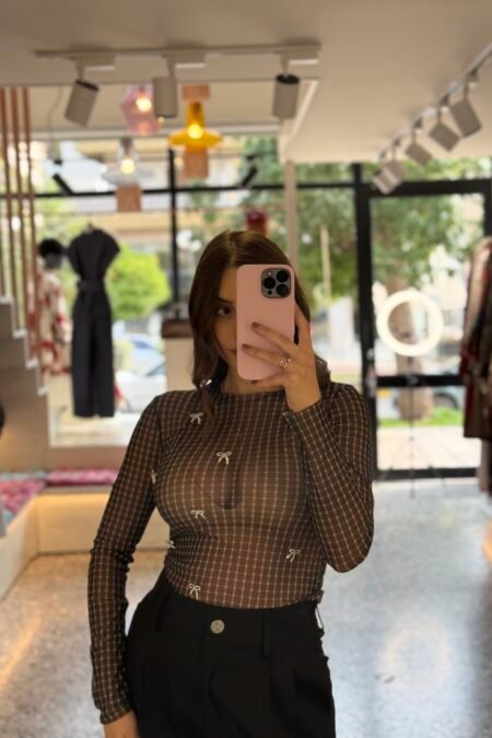 Τransparent top with crystal bows (black)/Milkwhite μπλούζα